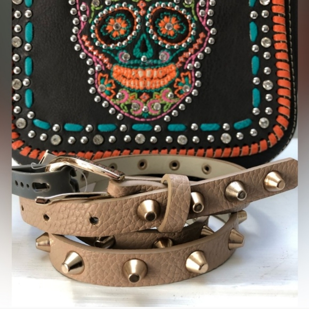 Leather Studded Skinny Moto Goth Grunge Biker Chic Belt